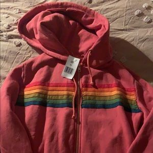 NWT AVIATOR NATION 6 STRIPE HOODIE - PINK // SERAPE RAINBOW